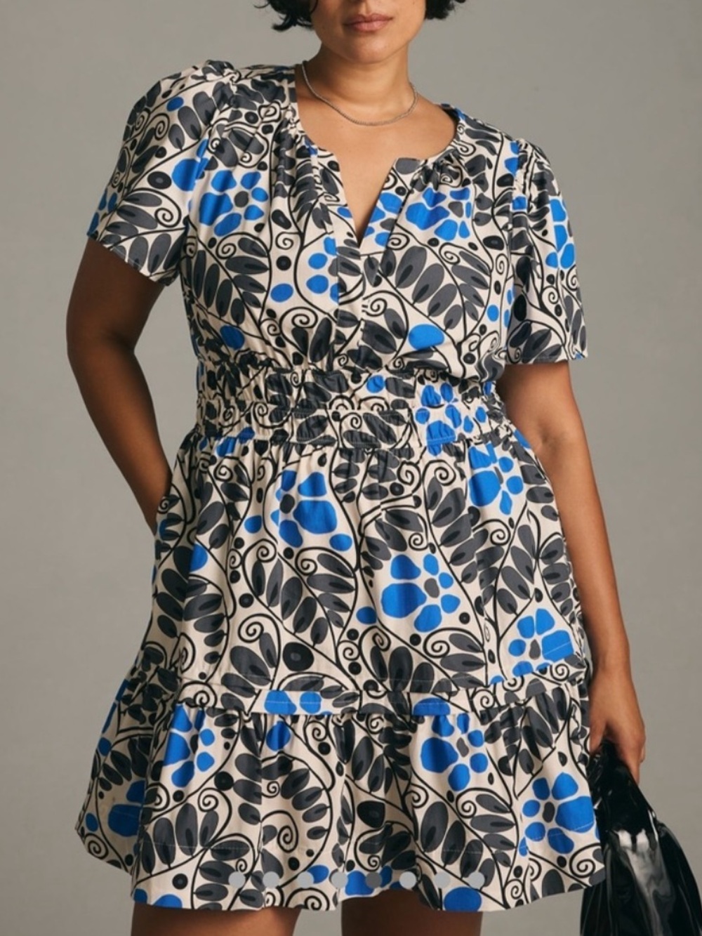 Anthropologie Women’s Somerset Cap Sleeve Gray Blue Black Floral Mini Dress 3X